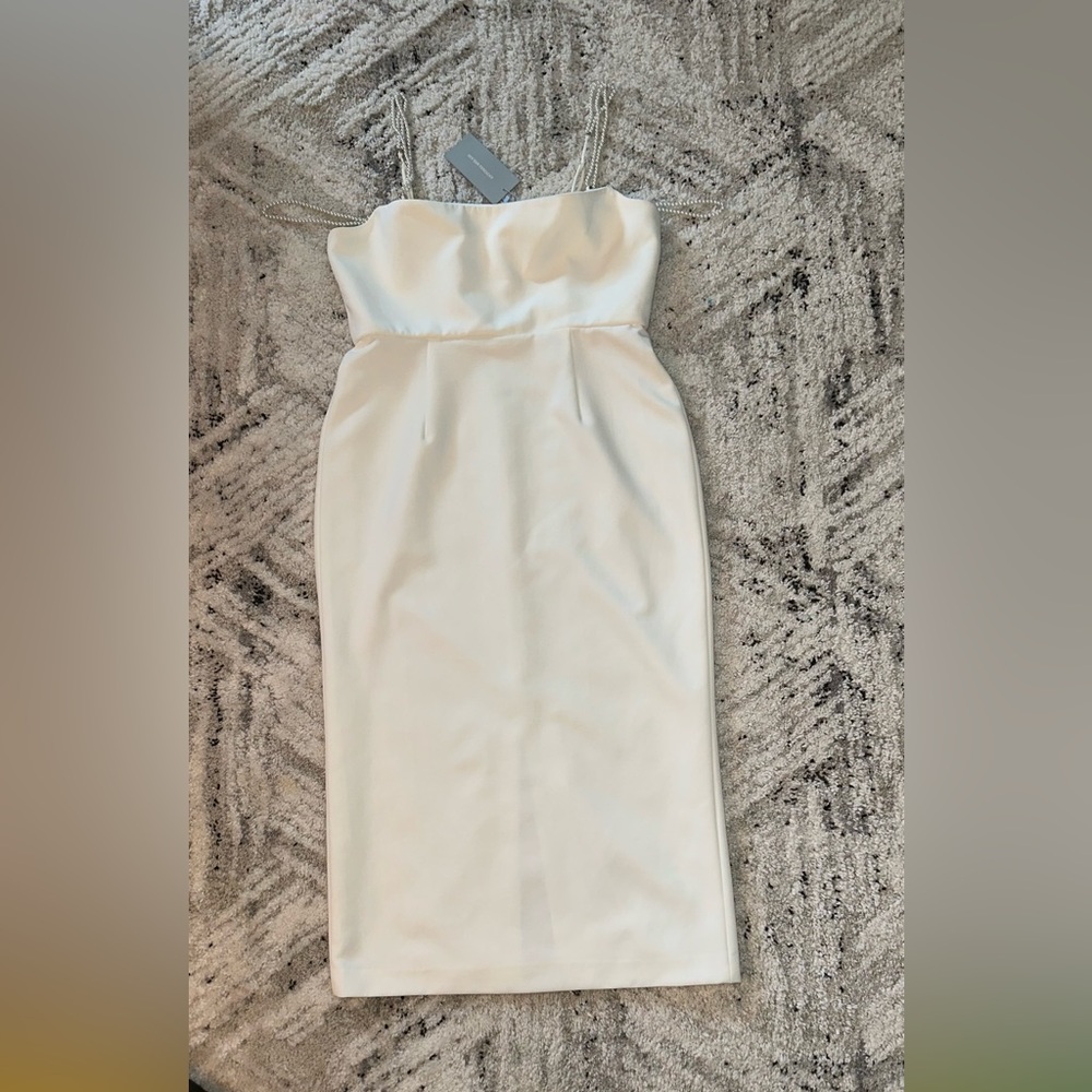 ANTONIO MELANI Ivory Midi Sheath Dress with Delicate Straps - Picture 2 of 16